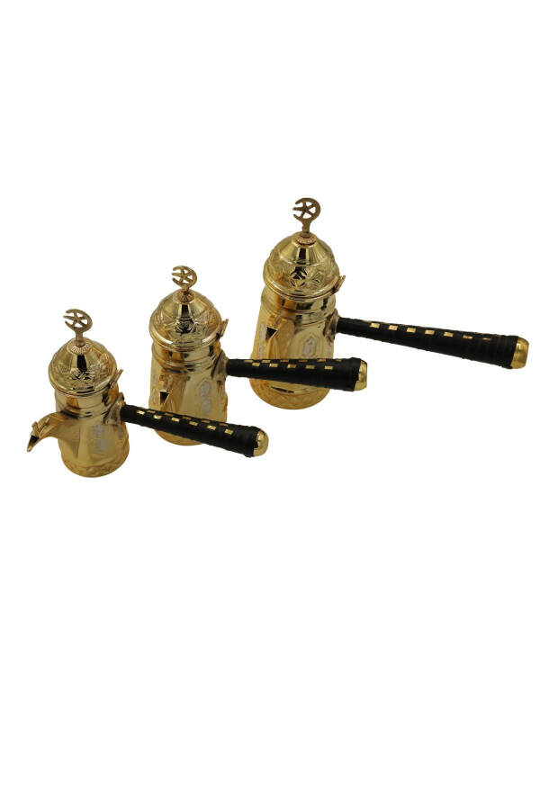 3-Piece Copper Mırra Coffee Pot Set with Embroidered Motifs - 7