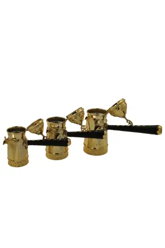3-Piece Copper Mırra Coffee Pot Set with Embroidered Motifs - 3