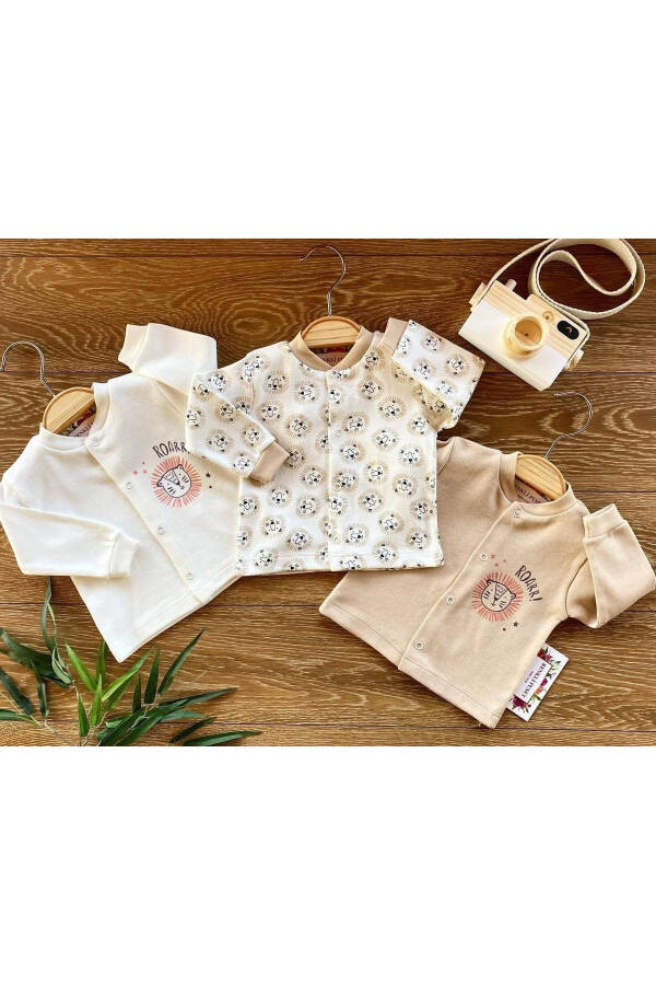 3-Piece Cotton Baby Top Set Lion Pink Blue Brown - 1