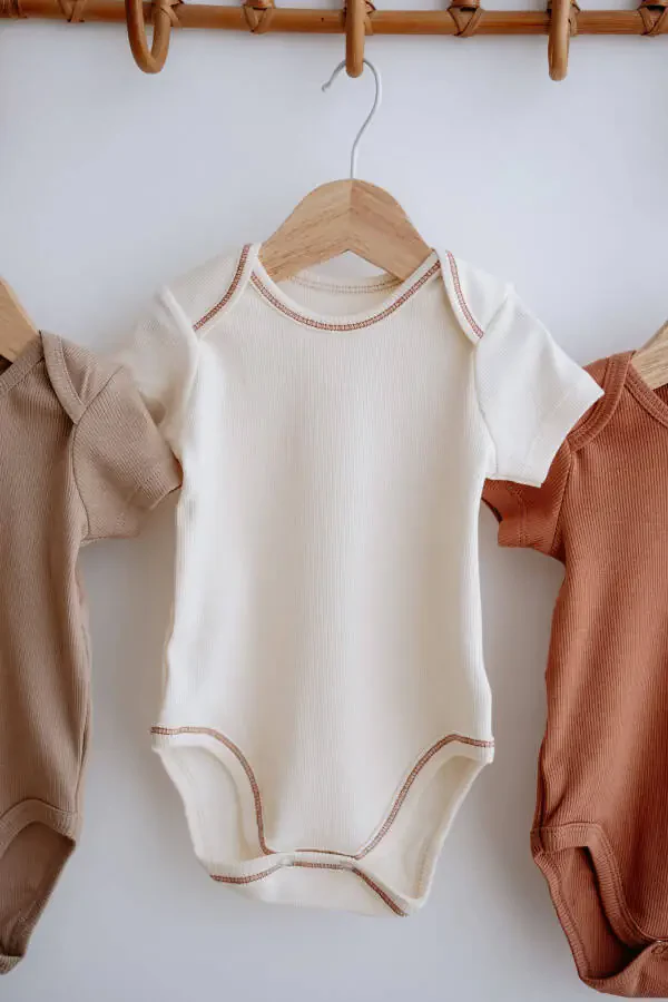 3-Piece Cotton Ribbed Short Sleeve Bodysuit Set Stone/Ecru/Terracotta - 3