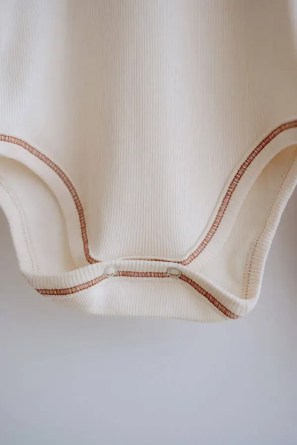 3-Piece Cotton Ribbed Short Sleeve Bodysuit Set Stone/Ecru/Terracotta - 6