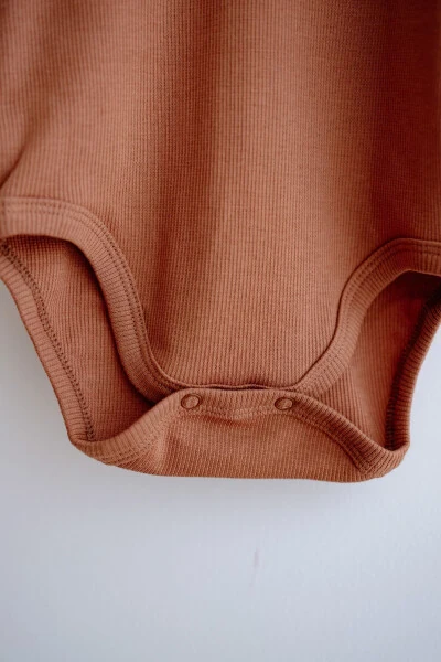 3-Piece Cotton Ribbed Short Sleeve Bodysuit Set Stone/Ecru/Terracotta - 7