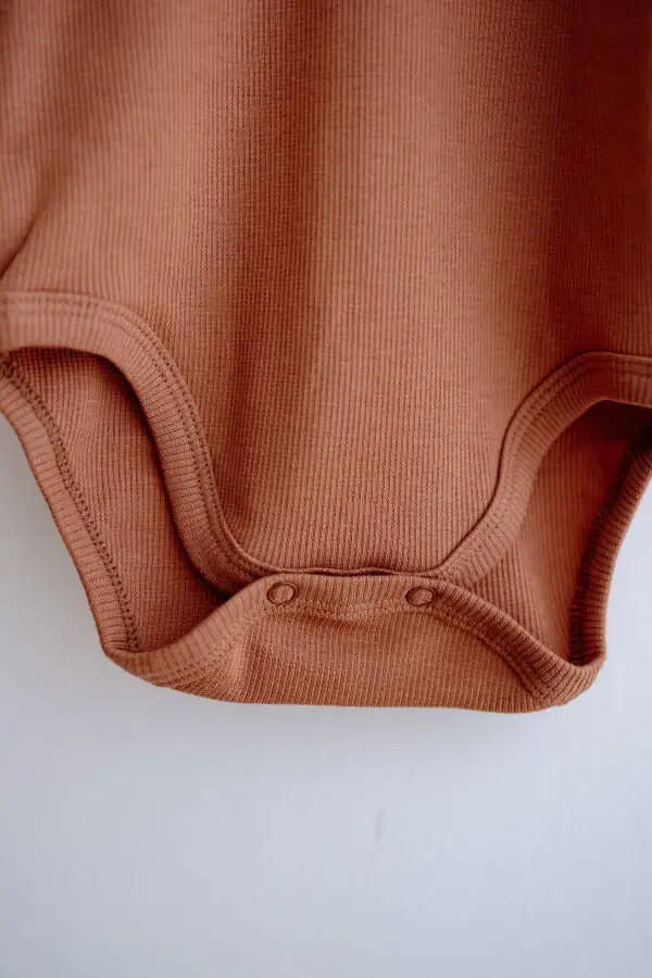 3-Piece Cotton Ribbed Short Sleeve Bodysuit Set Stone/Ecru/Terracotta - 7