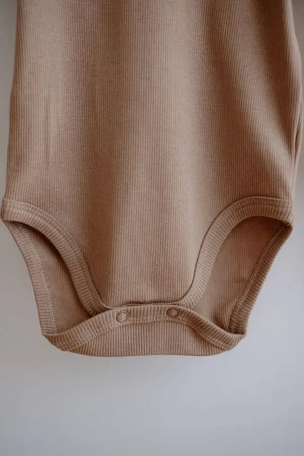 3-Piece Cotton Ribbed Short Sleeve Bodysuit Set Stone/Ecru/Terracotta - 8