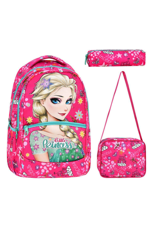 3-Piece Elementary School Frozen Patterned, Girl's Lunchbox and Pencil Case School Bag - 1