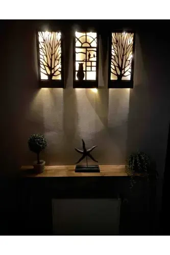 3-Piece Fairy LED Solid Wood Painting Home Gift Hallway Entrance Night Lamp 36x18 Wall Decor Batteries Not Included - 6