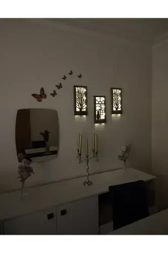 3-Piece Fairy LED Solid Wood Painting Home Gift Hallway Entrance Night Lamp 36x18 Wall Decor Batteries Not Included - 7