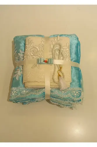 3 Piece Gift Dowry Prayer Rug Bindle Set-turquoise 