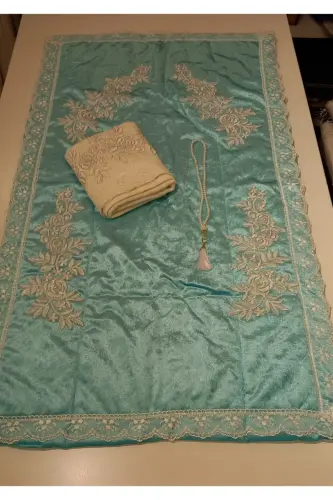 3 Piece Gift Dowry Prayer Rug Bindle Set-turquoise - CEYIZIMDEKOR (1)