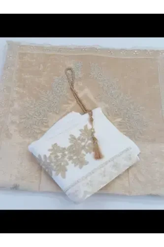 3 Piece Gift Dowry Prayer Rug Set-mink - CEYIZIMDEKOR (1)