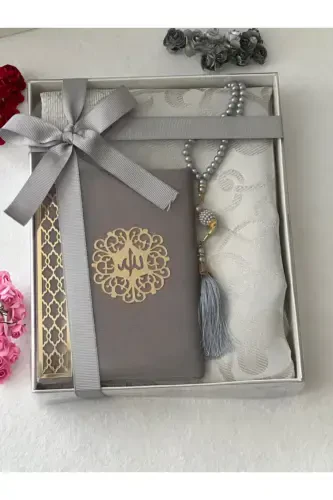 3 Piece Gift Prayer Rug Set Gray Color-Gray - 3