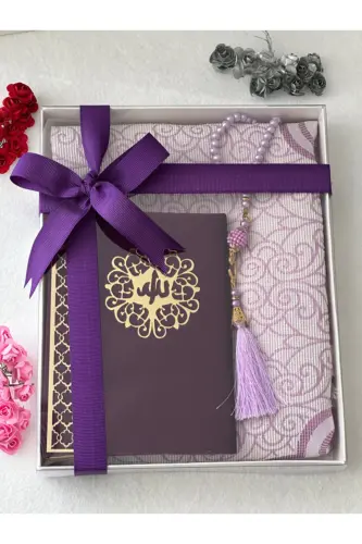 3 Piece Gift Prayer Rug Set Purple Color-Purple - 3