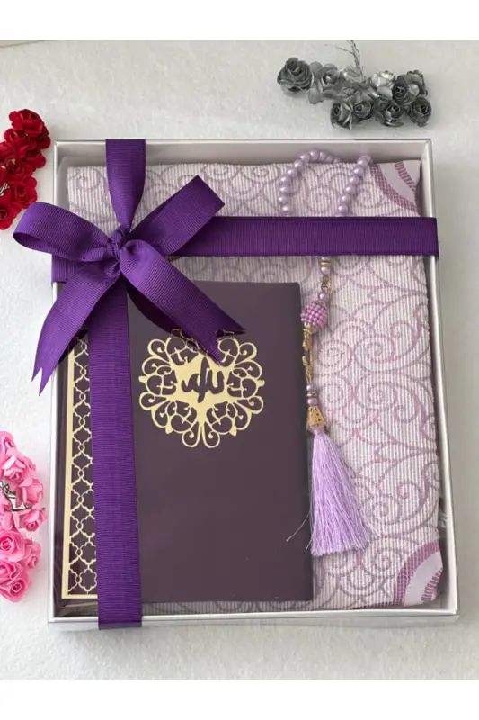 3 Piece Gift Prayer Rug Set Purple Color-Purple - 3