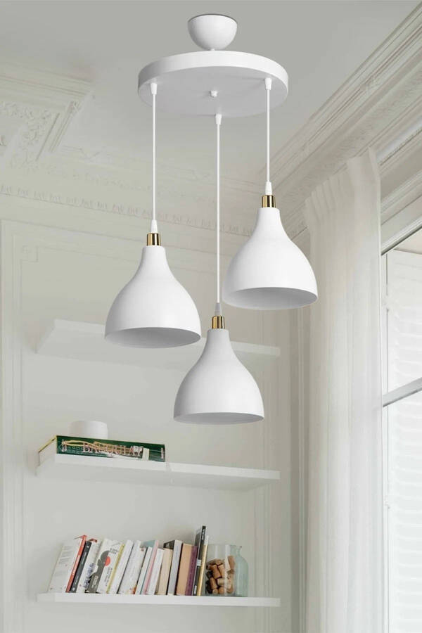 3-Piece Hanging White Pendant Chandelier Bedroom Living Room Kitchen Corridor Lamp - 1