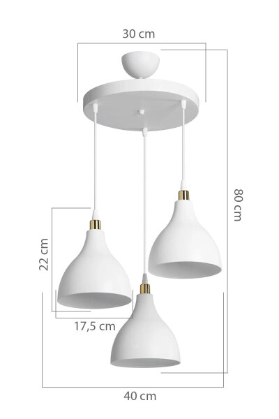 3-Piece Hanging White Pendant Chandelier Bedroom Living Room Kitchen Corridor Lamp - 4