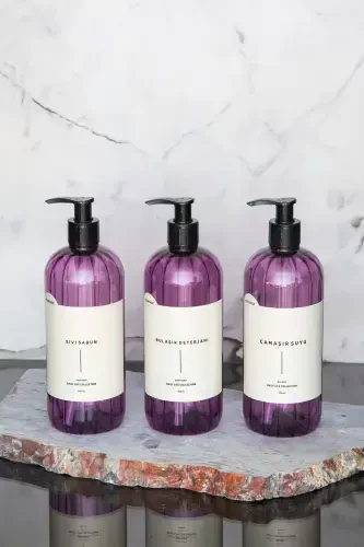 3-Piece Liquid Soap Dish Detergent Bleach Labeled Plastic Bottle Kitchen Set Purple Soap Dispenser 500ml-PURPLE - HOMENCE (1)
