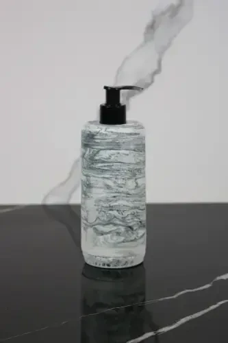 3 Piece Marble Patterned Concrete Bathroom Set Liquid Soap Dispenser Toothbrush Holder Presentation Tray-Green - 3