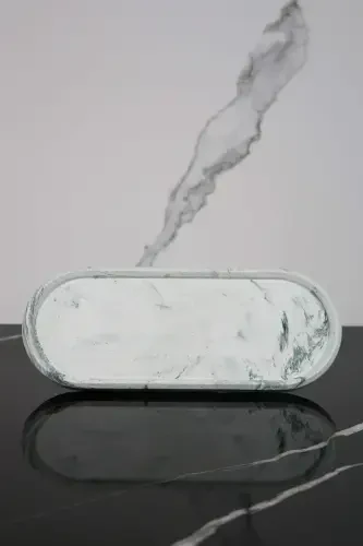 3 Piece Marble Patterned Concrete Bathroom Set Liquid Soap Dispenser Toothbrush Holder Presentation Tray-Green - 4