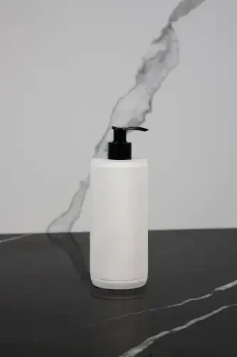 3 Piece Marble Patterned Concrete Bathroom Set Liquid Soap Dispenser Toothbrush Holder Presentation Tray-White - 3