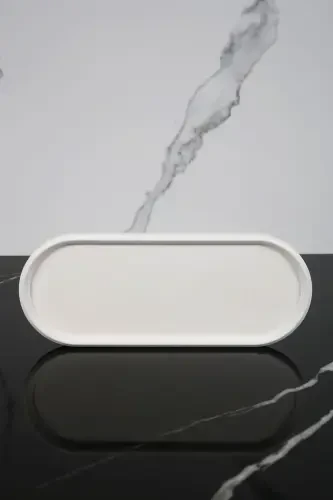 3 Piece Marble Patterned Concrete Bathroom Set Liquid Soap Dispenser Toothbrush Holder Presentation Tray-White - 4