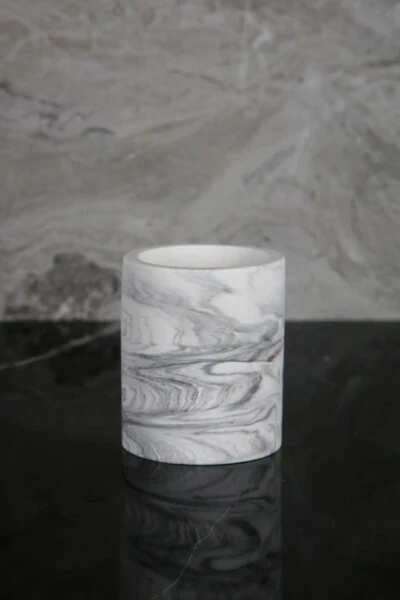 3 Piece Marble Patterned Concrete Bathroom Set Liquid Soap Dispenser Toothbrush Holder Serving Tray - BETONMALL (1)