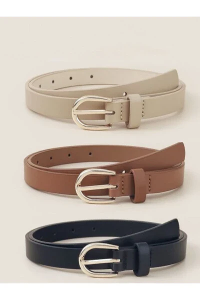 3 Piece Nude Faux Leather Belt - CSR COLLECTION