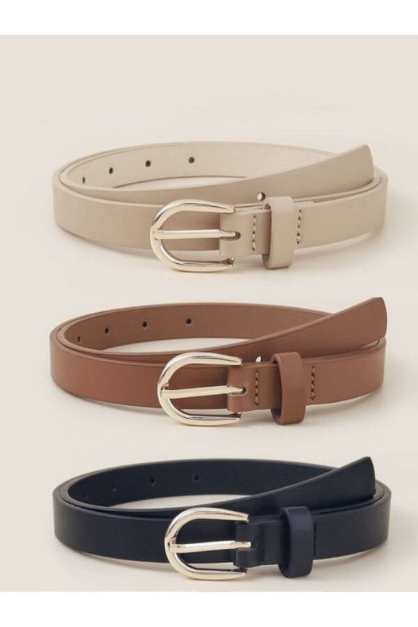 3 Piece Nude Faux Leather Belt - 1