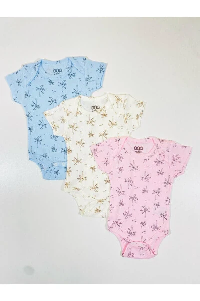 3-Piece Palm Tree Jacquard Baby Bodysuit - EFU BABY