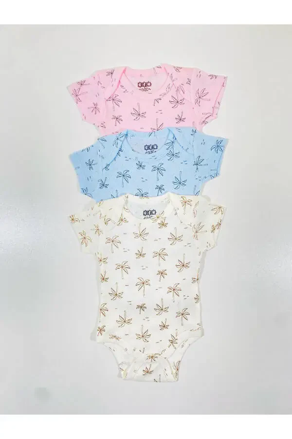 3-Piece Palm Tree Jacquard Baby Bodysuit - 2