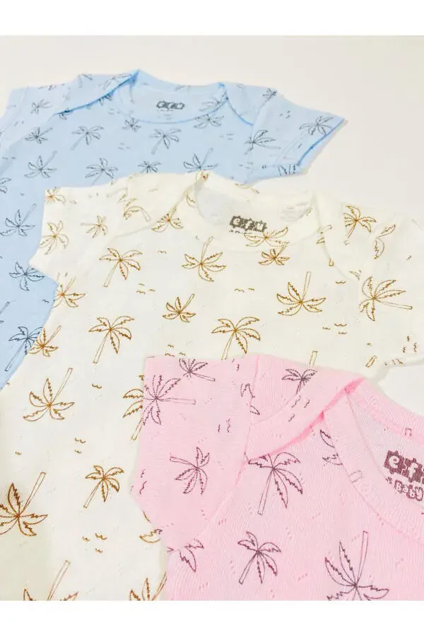 3-Piece Palm Tree Jacquard Baby Bodysuit - 3
