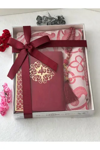 3 Piece Prayer Rug Set Burgundy Color-Burgundy - 2