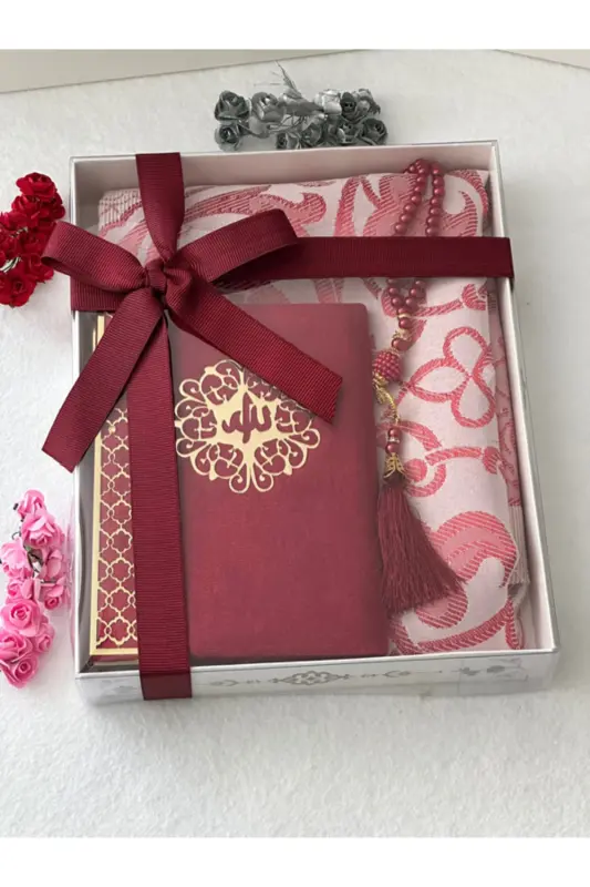 3 Piece Prayer Rug Set Burgundy Color-Burgundy - 2