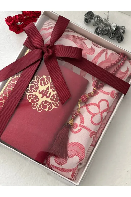 3 Piece Prayer Rug Set Burgundy Color-Burgundy - 3