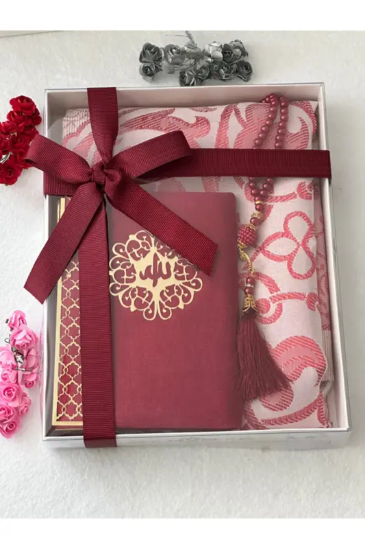 3 Piece Prayer Rug Set Burgundy Color-Burgundy - 4