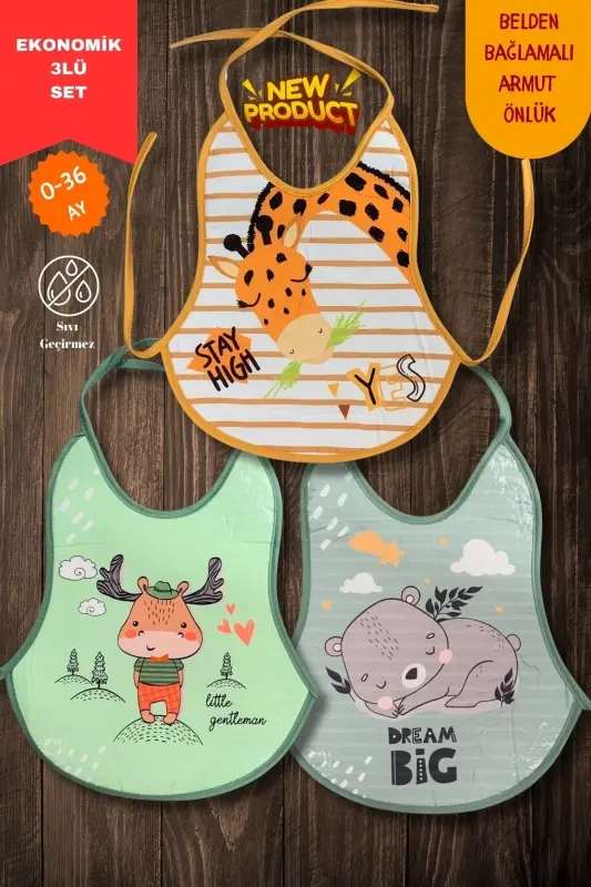 3-Piece Printed Economical Waterproof Pear Apron Feeding and Activity Apron (0-36 Months) - 1