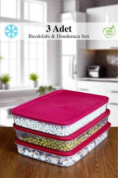 3-Piece Refrigerator Organizer Microwave, Freezer and Deep Freeze Compatible Storage Container - 3 X 2600 ml - MUTFAK KÖŞESI