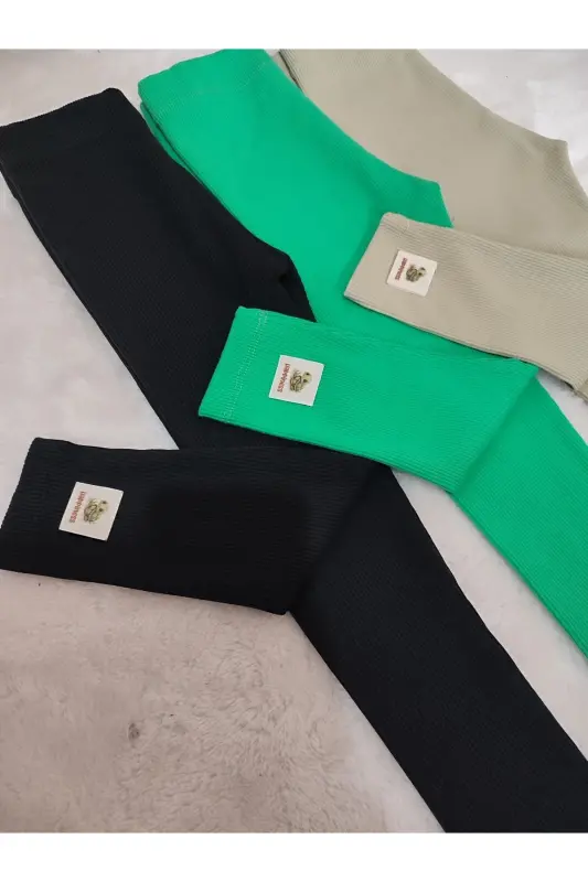 3-piece ribbed legging set with tag detail green black beige-Green black beige - 4