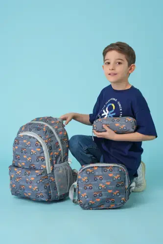 3-Piece School Backpack Set Grey Truck - 1