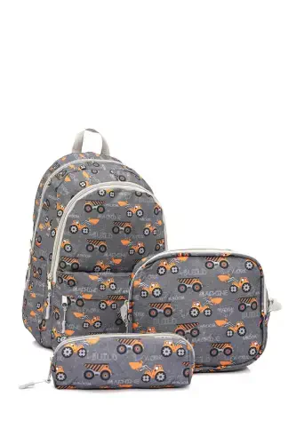3-Piece School Backpack Set Grey Truck - 3