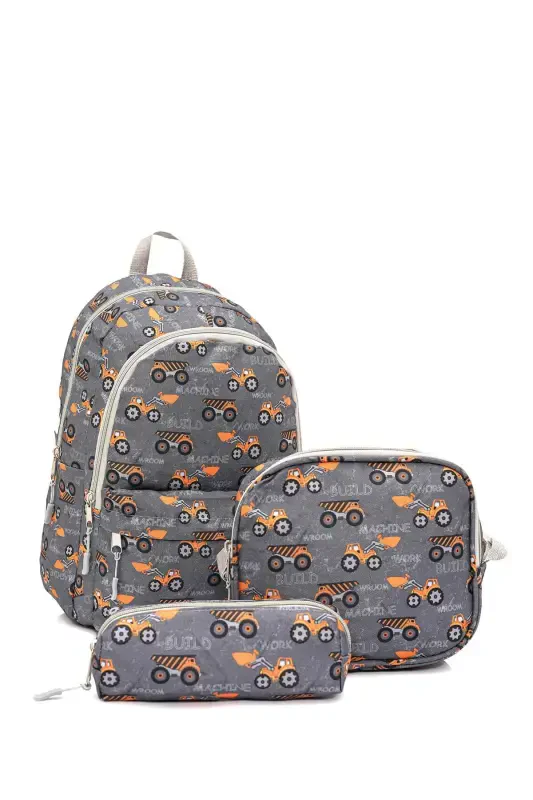 3-Piece School Backpack Set Grey Truck - 3