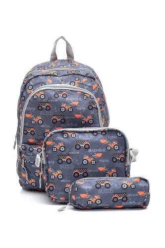 3-Piece School Backpack Set Grey Truck 