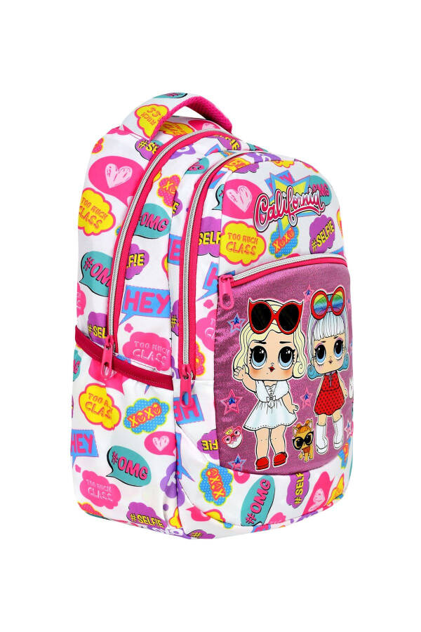 3-Piece School Set, White Patterned Elementary School Backpack + Lunch Bag + Pencil Case - 2