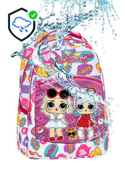 3-Piece School Set, White Patterned Elementary School Backpack + Lunch Bag + Pencil Case - 5