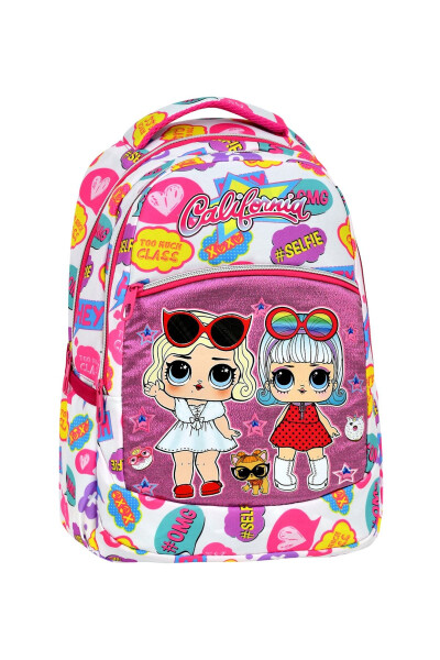 3-Piece School Set, White Patterned Elementary School Backpack + Lunch Bag + Pencil Case - 6