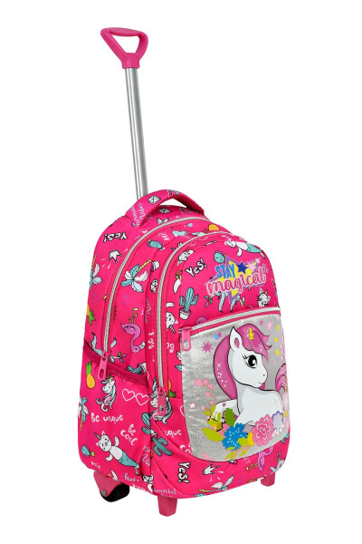 3-Piece School Set with Rolling Backpack, Unicorn Patterned Primary School Bag Lunch Bag Pencil Case - 2