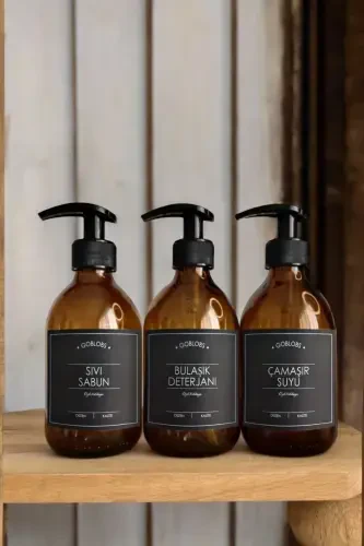 3-Piece Set 300ml Black Labeled Amber Bottle Liquid Soap & Dish Soap & Bleach-black(liquid soap dish soap bleach) - GO BLOBS (1)