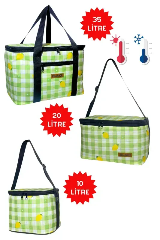 3-piece set 35+20+10 lt Food Carrier Thermos Thermal Nutrition Cooler Picnic Bag-Green - RELIANCE