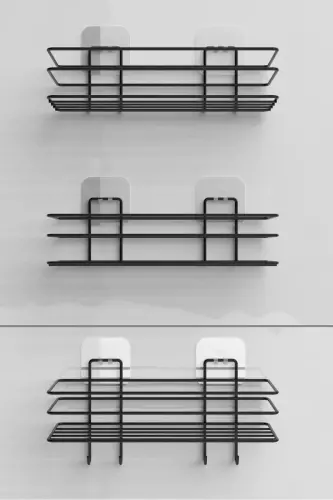 3-Piece Set Adhesive 4-Hook Stainless Steel Bathroom Shelf Matte Black Bathroom Shampoo Holder Shower Caddy Shower Hanger - 8