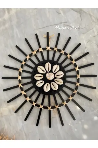 3-Piece Set Raffia Seashell Model & Black Rattan Stick Seashell & Raffia Moon M091 - 7