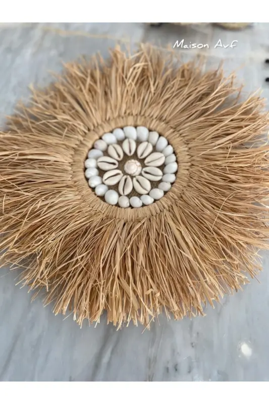 3-Piece Set Raffia Seashell Model & Black Rattan Stick Seashell & Raffia Moon M091 - 8